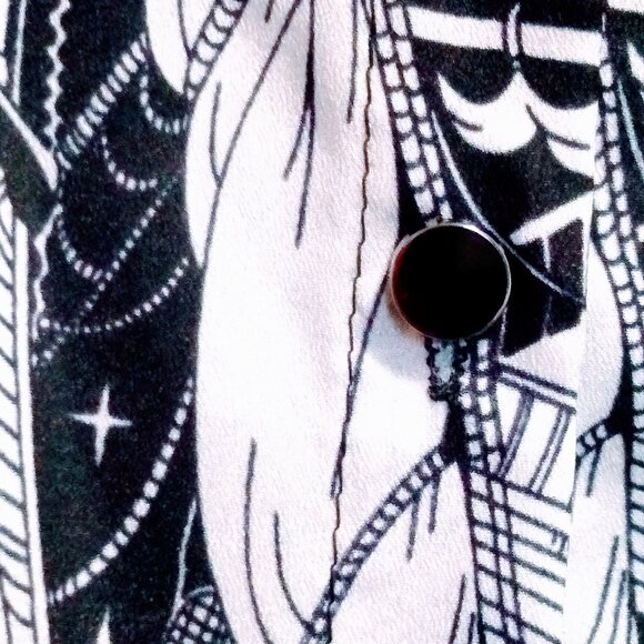 Women's Shirt Silk Black and White Printed Blouse - Picture 8 of 12